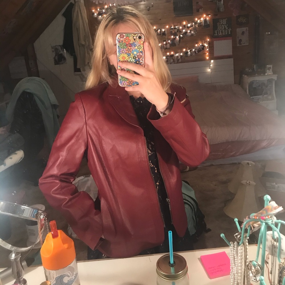 maroon leather jacket